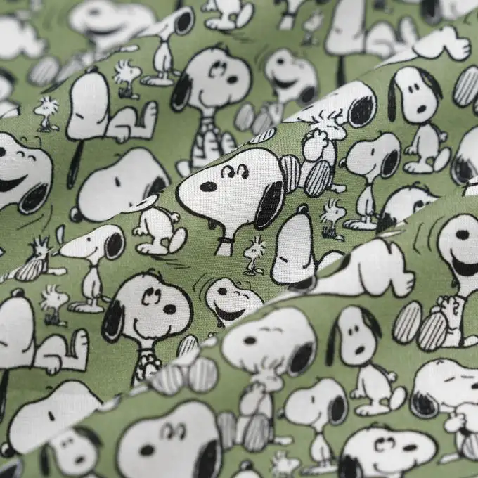 Tessuto cretonne Snoopy smile kaki
