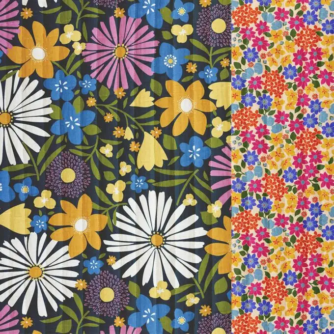 Tessuto trapuntato cotone maxi fiore recto mini fiore verso multicolore