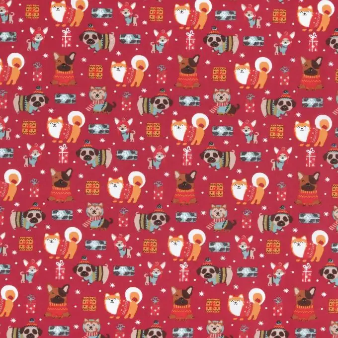Tessuto di cotone 52 fili stampato cane di Natale