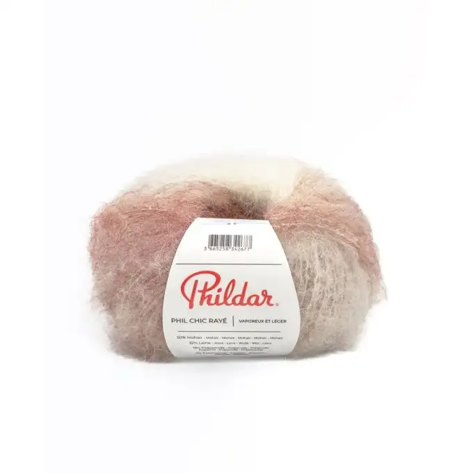 Gomitolo di filato da maglia Chic a righe rosa - Phildar