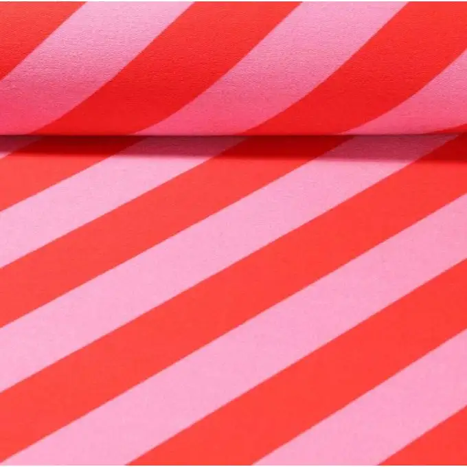 Maille french terry stampata righe diagonali rosa e rosso - Albstoffe