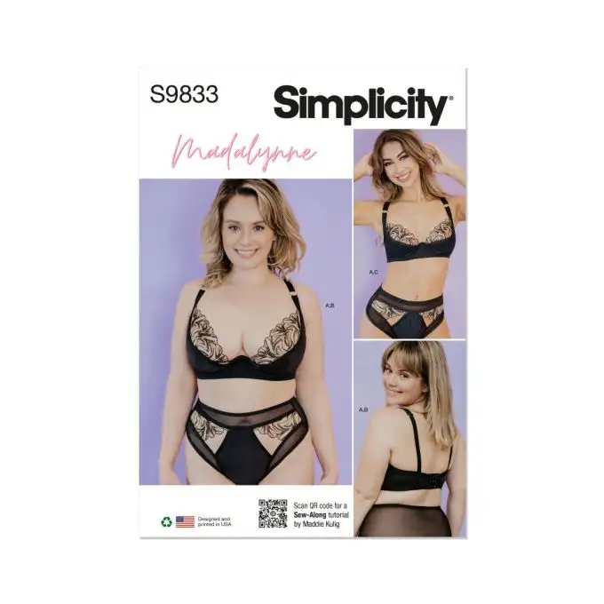 Cartamodello Simplicity S9833.A Reggiseno culotte e perizoma per signore e donne da madalynne intimates TU
