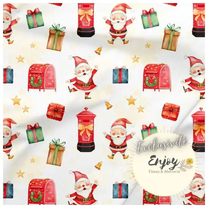 Tessuto French Terry Lettera a Babbo Natale rosso venduto al metro