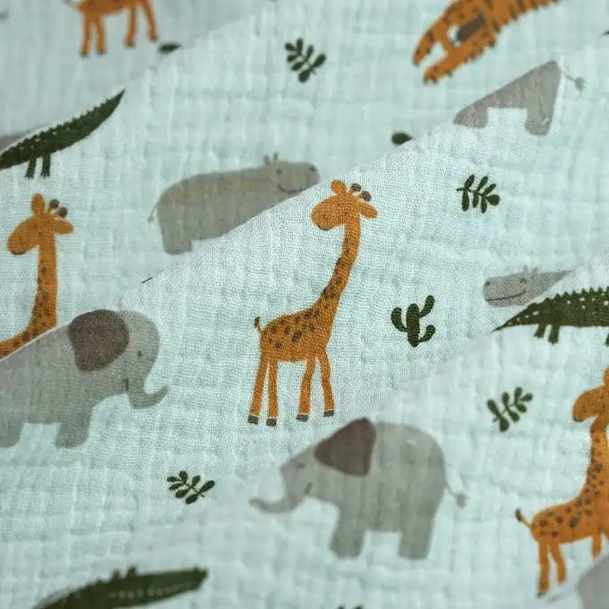 Tessuto doppio gaze giungla bambino giada