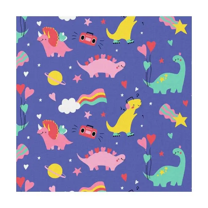 Tessuto cotone bambini dinosauri colorati