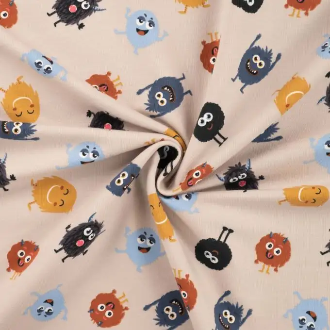 Maglione in felpa francese stampato mostro divertente beige