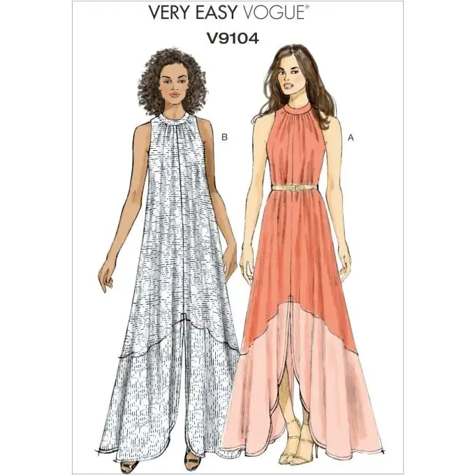 Modello Vogue 9104E5 abito fluido donna dalla taglia 42 alla 50