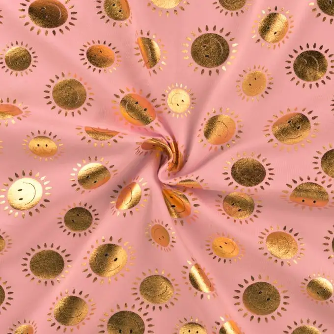 Maglia jersey cotone foil stampata sole rosa