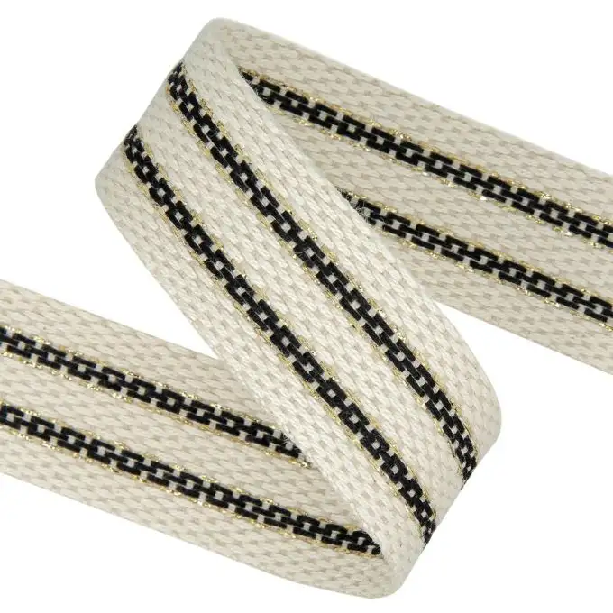 Cinghia a righe in lurex ecrù e nero 38mm