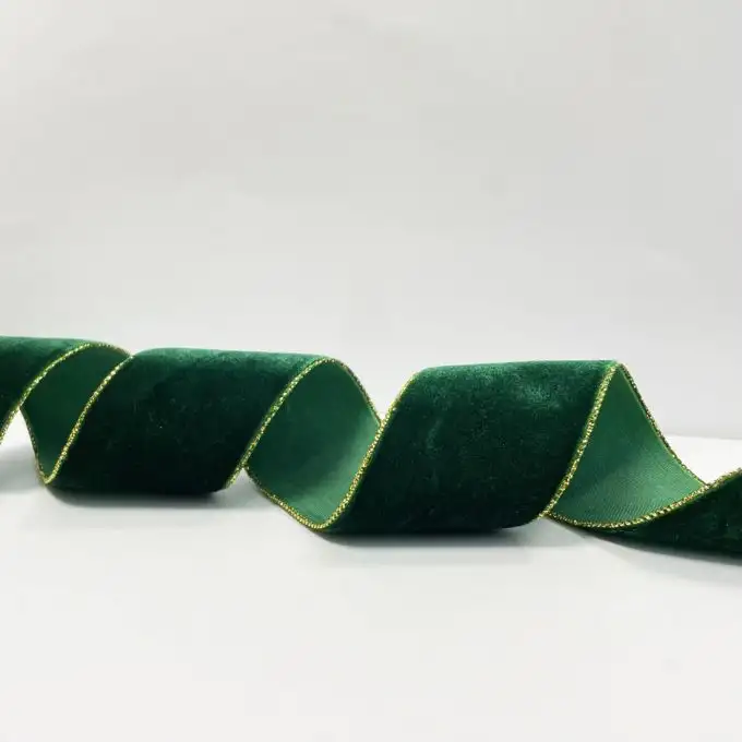 nastro velluto lurex 38mm verde dorato