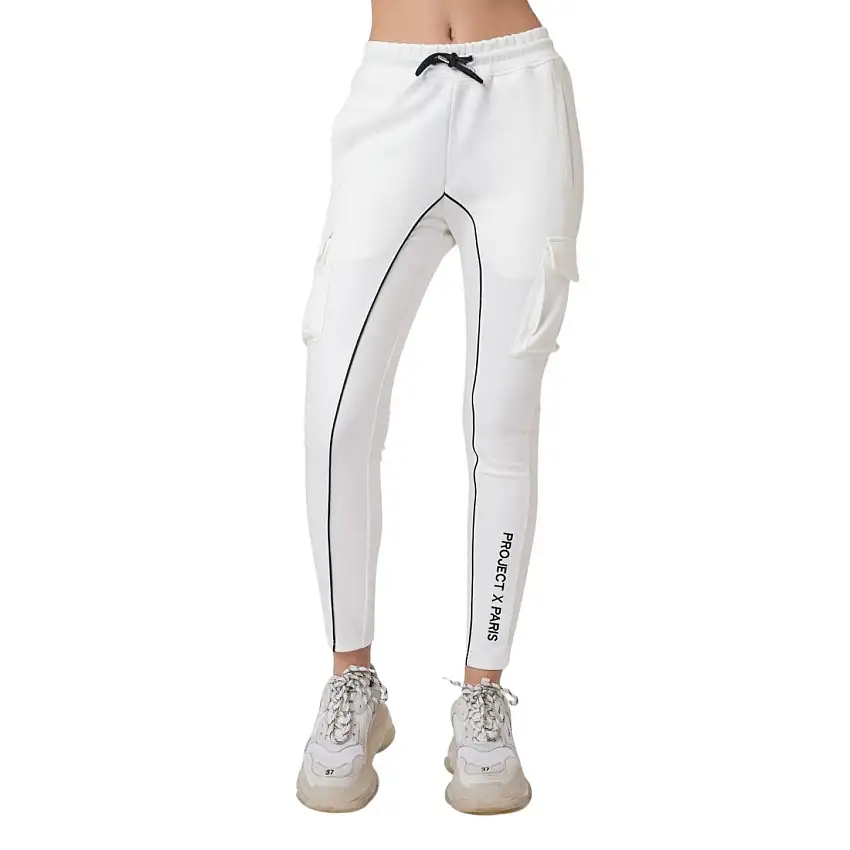 Pantaloni da jogging con piping e ricamo a contrasto in similpelle donna Project X Paris