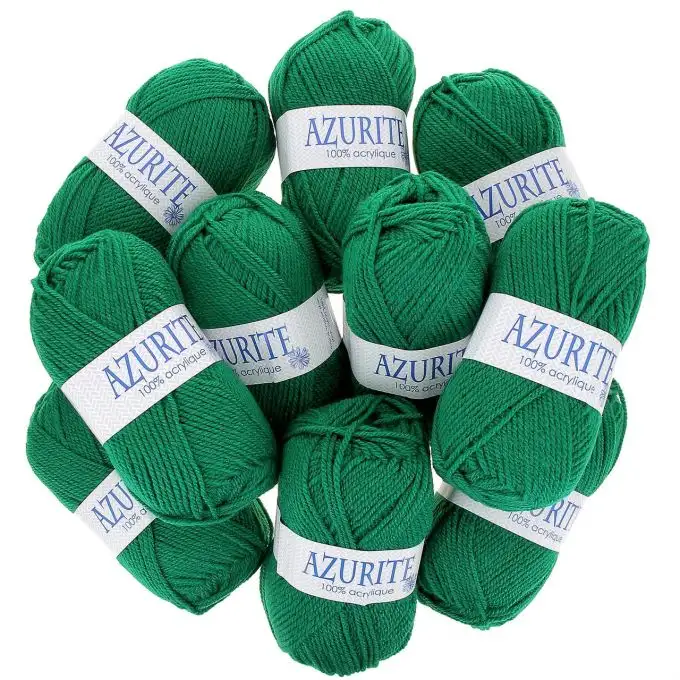 Set di 10 gomitoli di filato Azurite 50g 100% acrilico - Col. 0338 Verde brillante