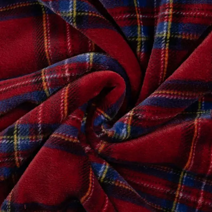 Tessuto Douillette stampato tartan rosso