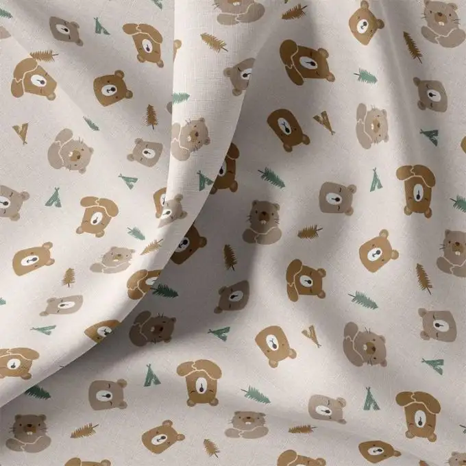 Tessuto cretonne stampato animali carini ecru