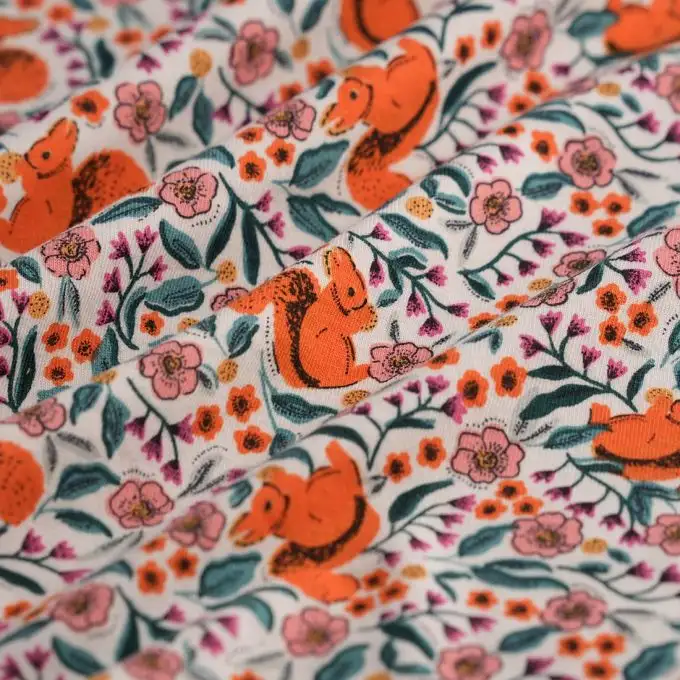 Tessuto jersey cotone scoiattolo multicolore