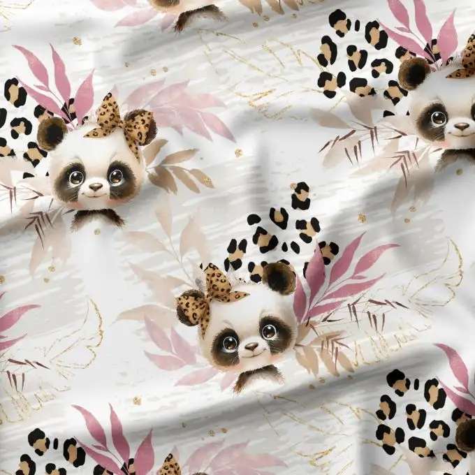 Tessuto jersey di cotone stampato "Panda Leopardo" – Animali della giungla – OEKO-TEX