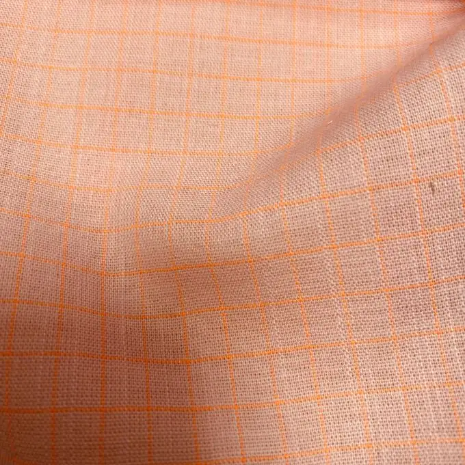 Tessuto cotone mini quadretti rosa e arancione fluo