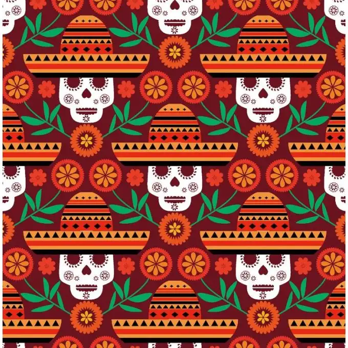 Tessuto burlington scheletro messicano Dia de los Muertos rosso