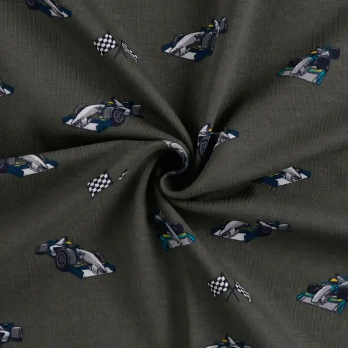 Maglia jersey cotone stampata auto da corsa verde