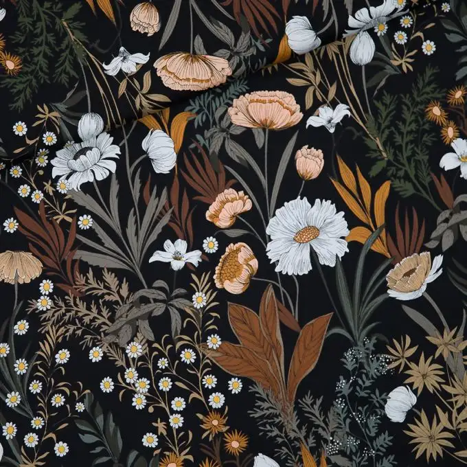 Popeline di viscosa Evening Meadow nero