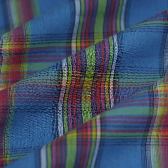Tessuto madras a quadri blu righe multicolore