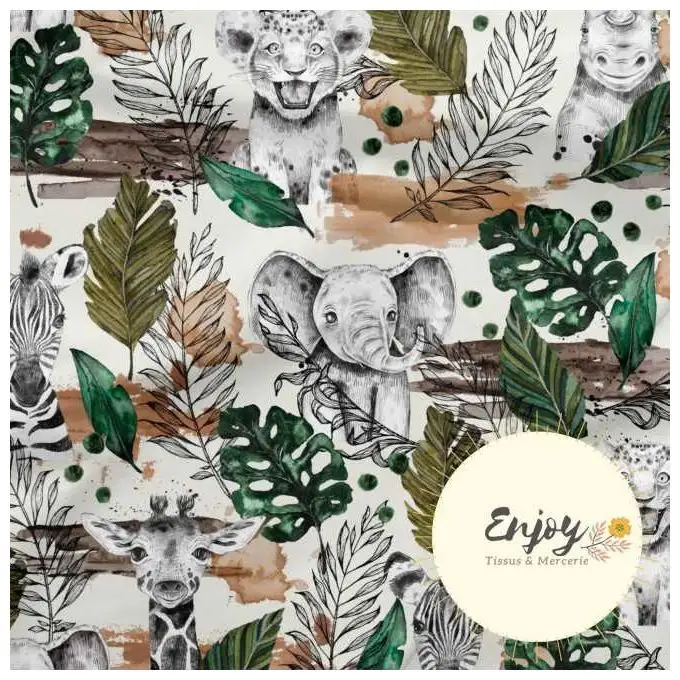 Tessuto Jersey Animali Savana Marrone venduto al metro