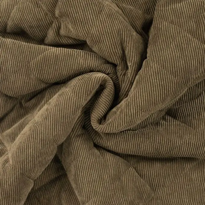 Tessuto trapuntato velluto retro pile verde kaki