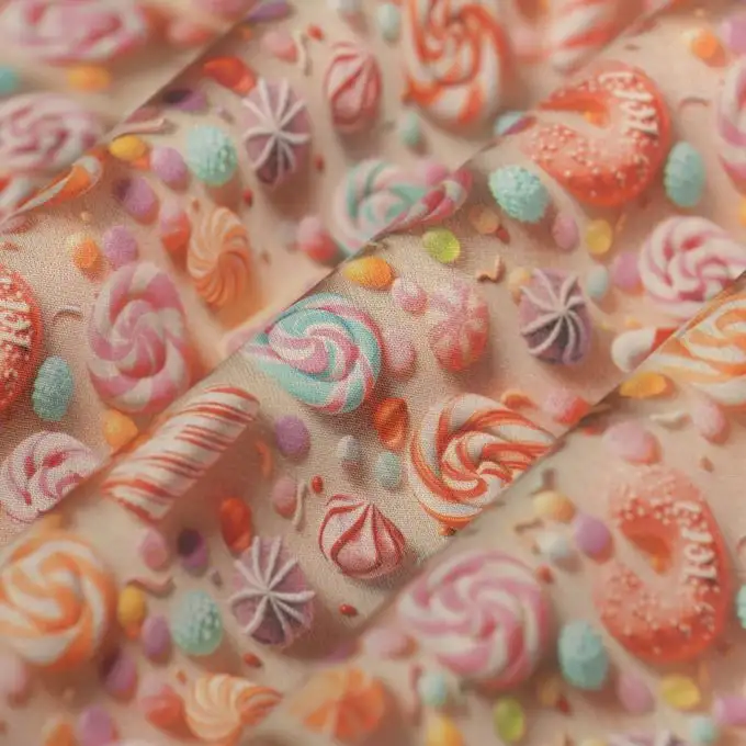 Tessuto cretonne 3D caramelle multicolore