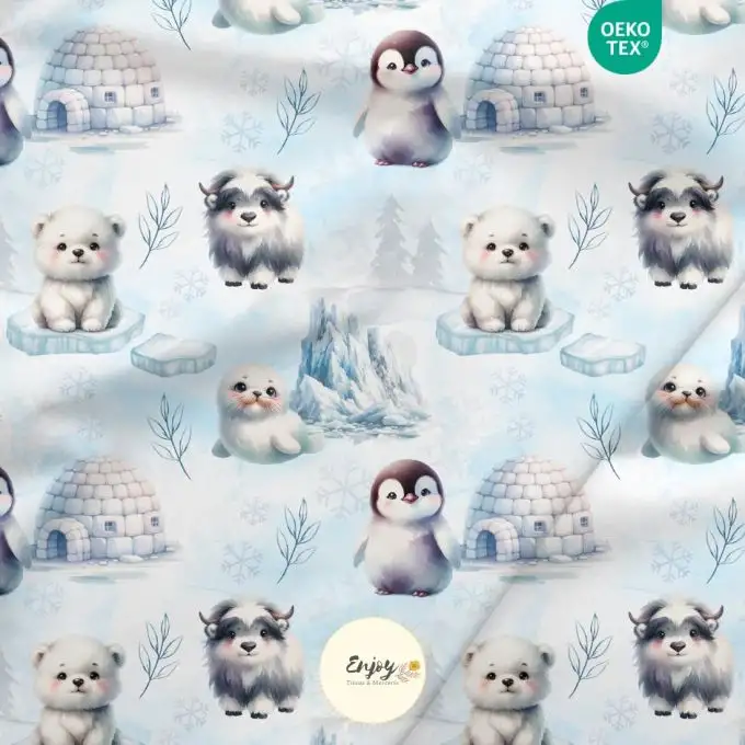 Jersey tessuto Animali della Banchisa bambino blu venduto al metro