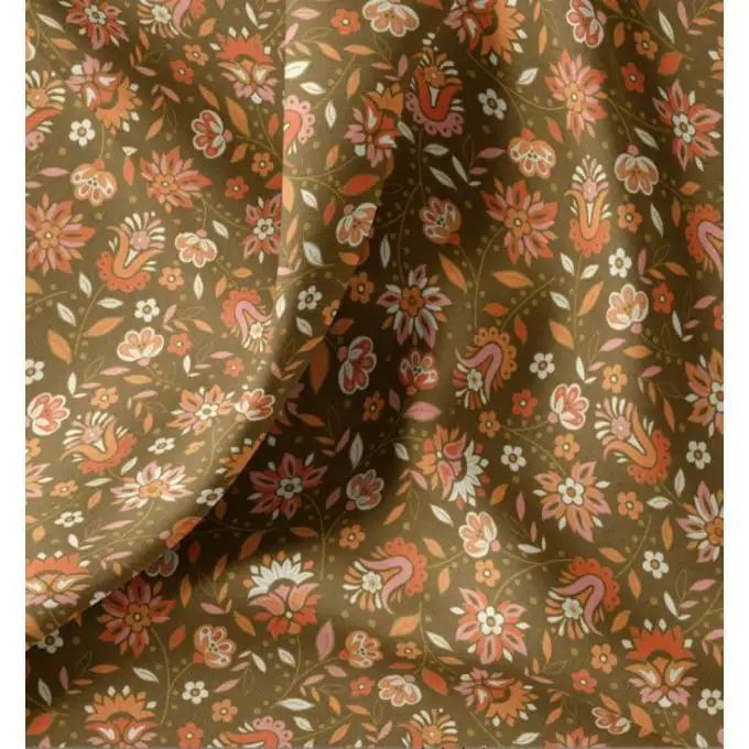 Tessuto cretonne stampato fiore indiano arancione marrone