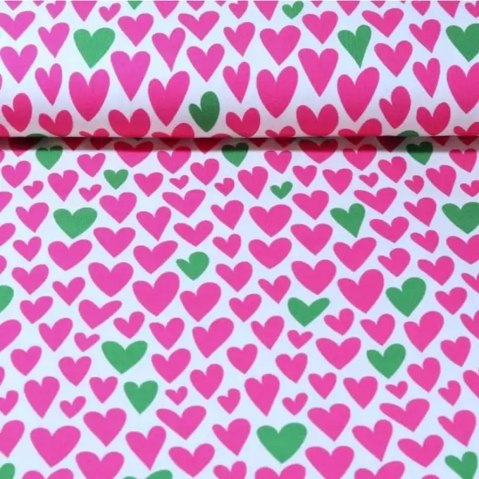 Maglia jersey stampata piccoli cuori rosa e verde fondo ecru - Albstoffe