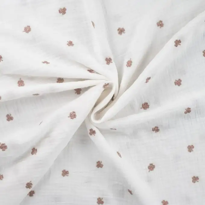 Tessuto doppio garza ricamato bronzo fiorellino ecru