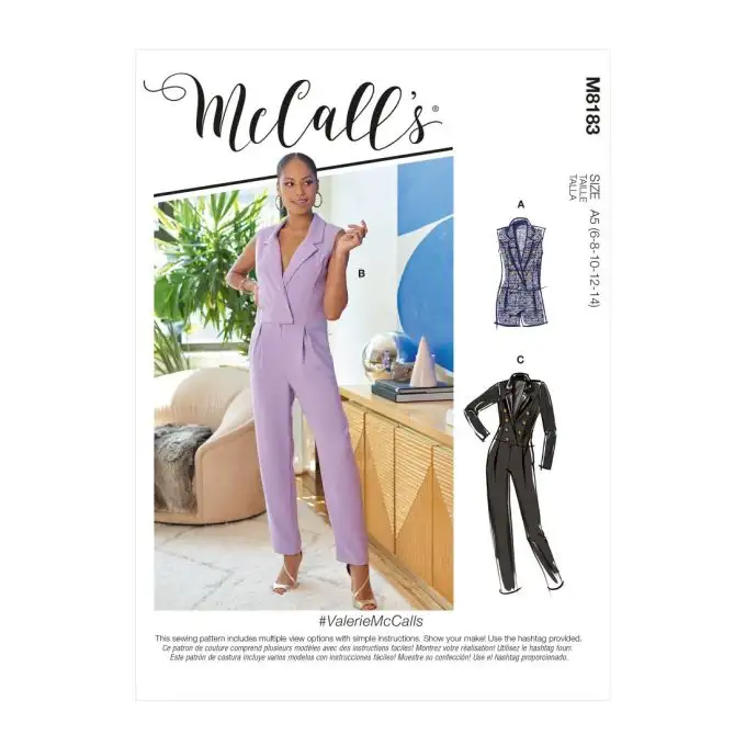 Patron McCall's 8183F5 - Tuta e tuta corta con colletto incrociato alto dalla taglia 44 alla 52