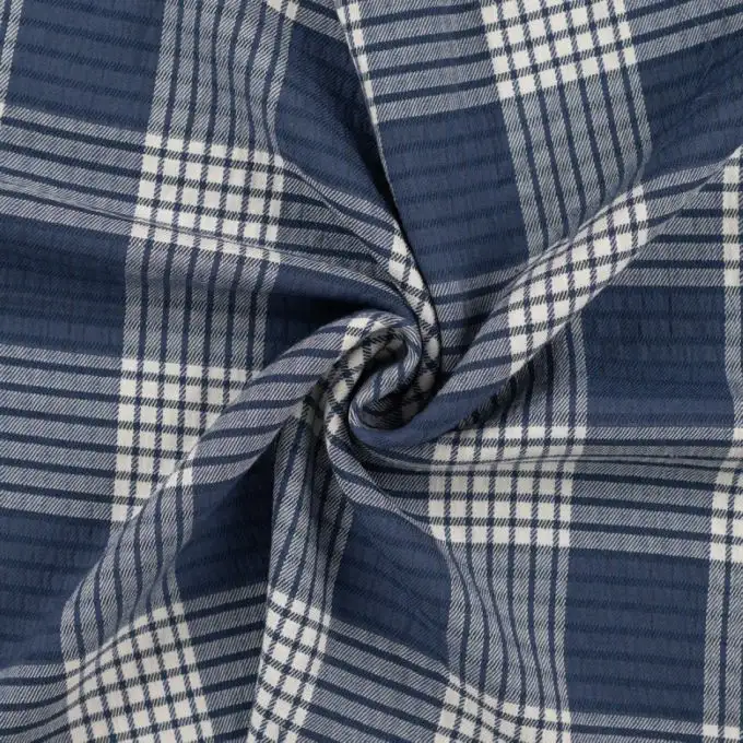 Tessuto twill viscosa elasticizzato stampato tartan bianco