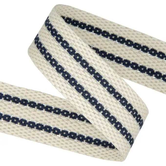 Cinghia a righe in lurex ecrù a righe blu 38mm