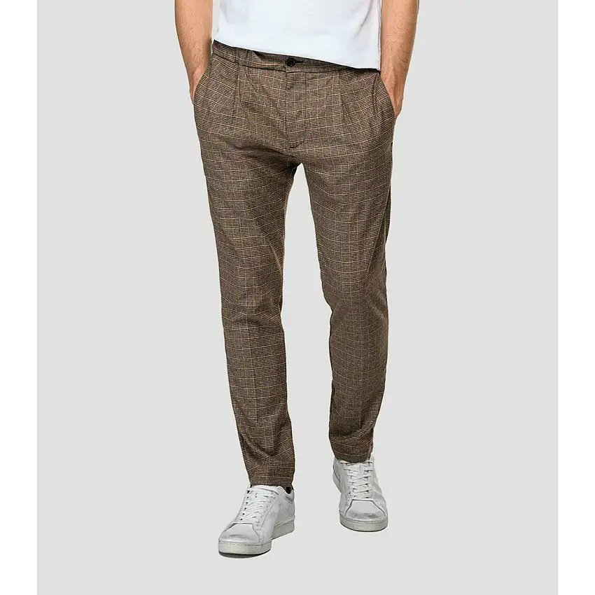 Pantaloni jogger slim fit in pied de poule Replay